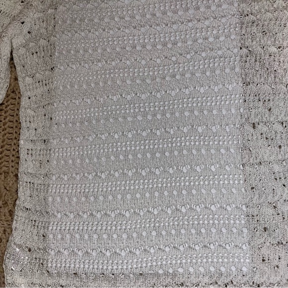 Talbots Lightweight Open Weave White 3/4 Sleeve Sweater Size Petite Small EUC - Picture 5 of 5